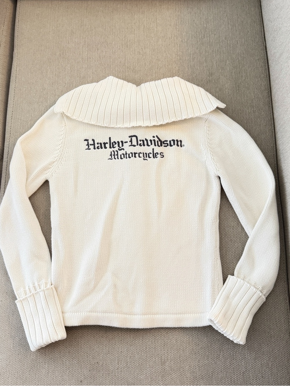 Vintage Harley Davidson Knit Zip Up Sweater in Cream - Picture 2 of 8